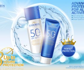 Advanced protection for all activities sunscreen ads vector