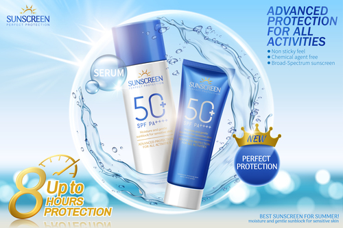 Advanced protection for all activities sunscreen ads vector