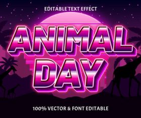 Animal day editable text effect retro style vector