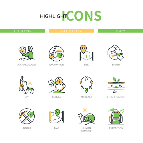 Archaeology style icons vector