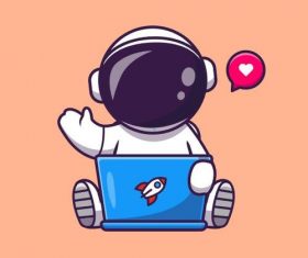 Astronaut and tablet cartoon illustration vector