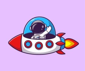 Astronaut cartoon illustration vector driving rocket
