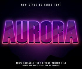 Aurora editable text effect 3D emboos modern neon style vector