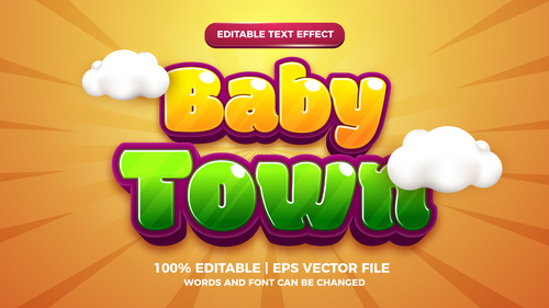 Baby town cartoon comic editable text effect vector