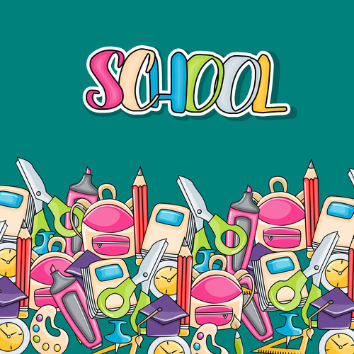 Back to school flyer backpack and scissors vector