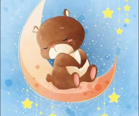 Bear cartoon vector sitting on the moon
