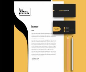 Black and yellow business letterhead and business card vector