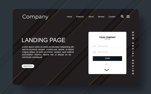 Black corporate website landing page vector