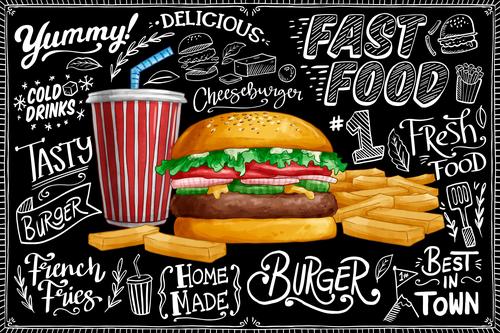 Blackboard background with burger vector