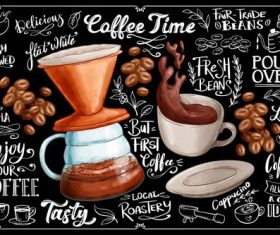 Blackboard background with coffee vector