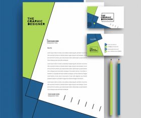 Blue and green business letterhead and business card vector