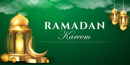 Blue background ramadan greeting card vector