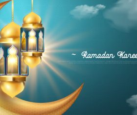 Blue sky background Ramadan kareem card vector