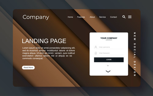 Brown corporate website landing page vector