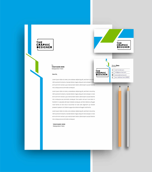 Business letterhead with business card templates design vector illustration