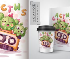 Cactus cartoon sale mockup print t-shirt vector