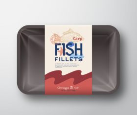 Carp fish fillets canned label design vector