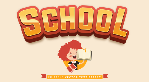 Cartoon background school editable vector text effect vector