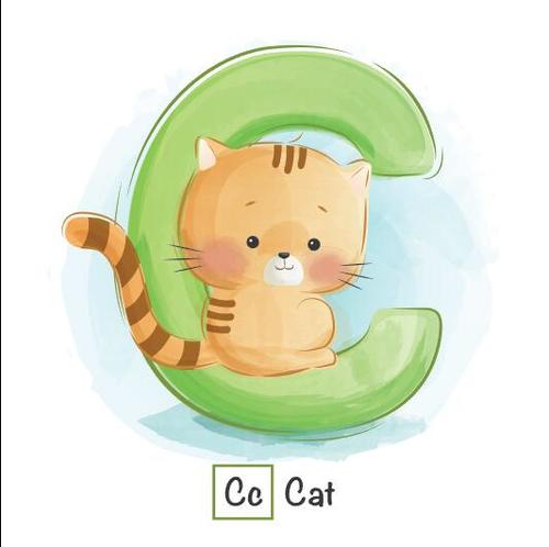Cat english word cartoon vector