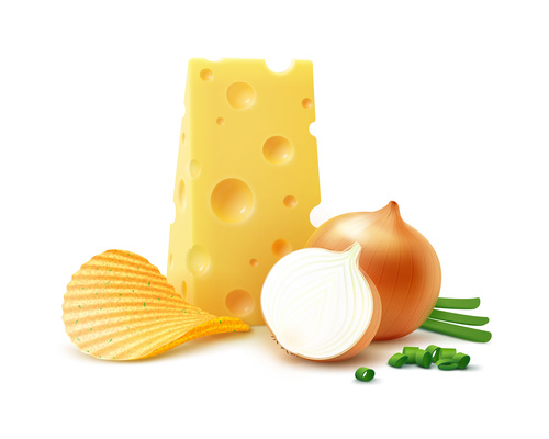 Cheese and onion closeup vector