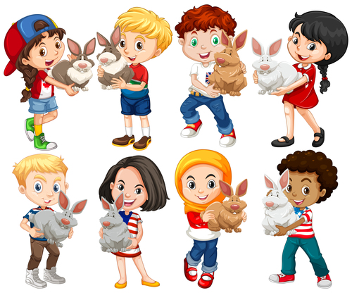 Children and small animals cartoon vector