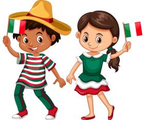 Children cartoon vector holding flag in hand