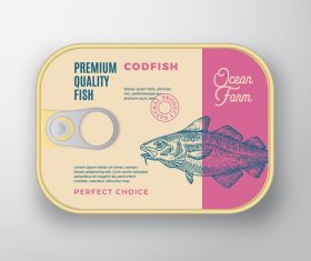 Codfish canned food packaging container vector