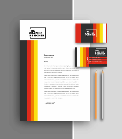 Color bar business letterhead and business card vector