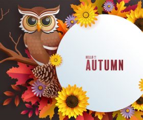 Colorful autumn leaves and owl vector background card