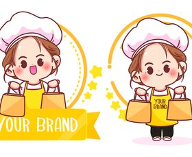Cute woman chef logo vector