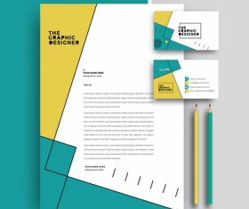 Cyan and yellow business letterhead and business card vector