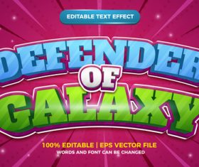 Defender of galaxy cartoon comic text effect vector