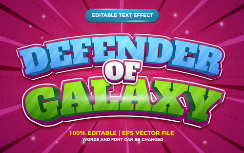 Defender of galaxy cartoon comic text effect vector