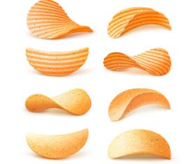 Different flavors potato chips close-up vector