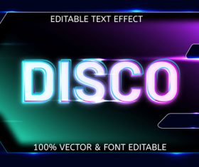 Disco style neon editable text effect vector