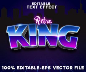 Editable text effect retro king with retro 80s style vector