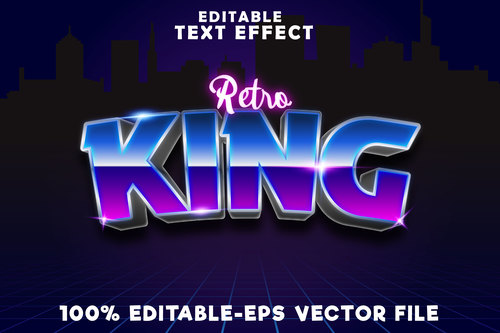 Editable text effect retro king with retro 80s style vector