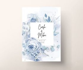 Elegant blue floral wedding invitation template vector