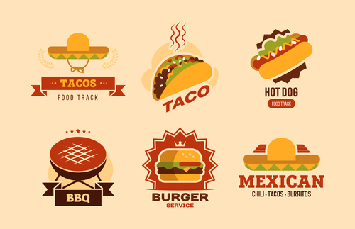 Fast food flat logo illustration collection vector