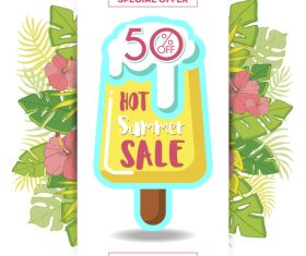 Flower background summer ice cream sale flyer vector