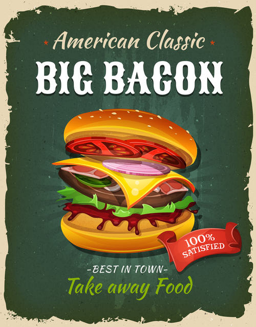 Flyer big bacon burger vector