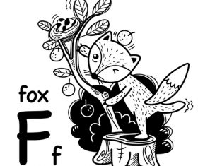 Fox english word cartoon illustration vector