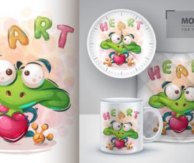 Frog in love cartoon sale mockup print for t-shirt vector