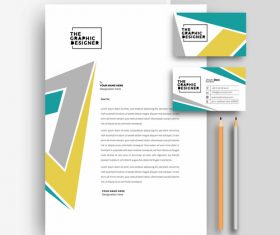 Geometric pattern business letterhead and business card vector