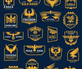 Gold birds logo collection vector