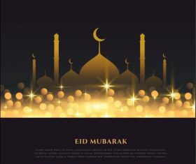 Golden mosque Eid mubarak card vector