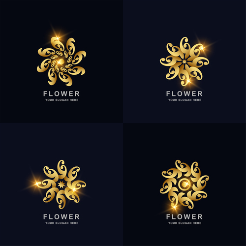 Golden shiny flower logo vector