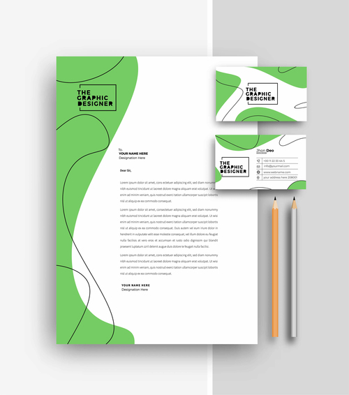 Green business letterhead and business card vector