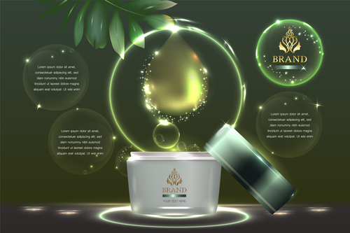 Green essence cosmetics advertisement vector
