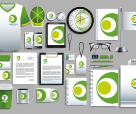 Green stationery set vector